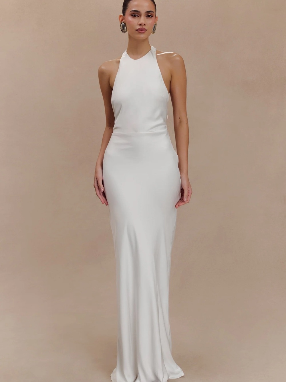 Meshki White Halter Neck Maxi Dress